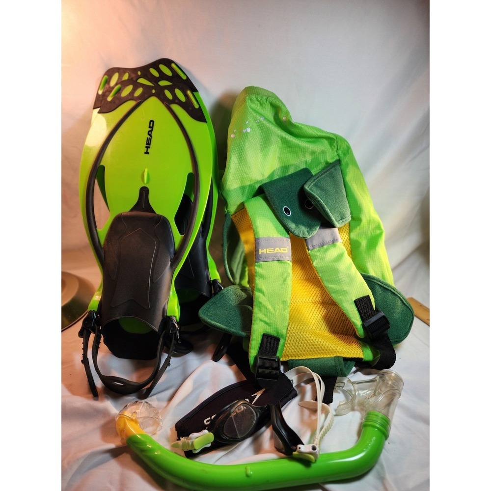 Head Kids Snorkel Set Fins Goggles Mask Turtle Backpack Lime Green Speedo Junior